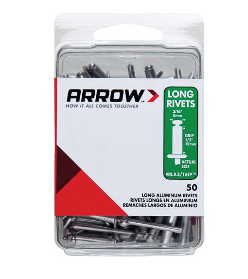 Arrow 3/16 in. D X 1/2 in. Aluminum Long Rivets Silver 50 pk