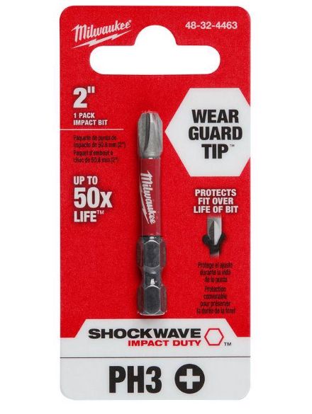 Milwaukee Shockwave Phillips #3 X 2 in. L Screwdriver Bit Steel 1 pc