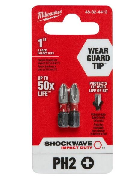 Milwaukee Shockwave Phillips #2 X 1 in. L Screwdriver Bit Steel 2 pk