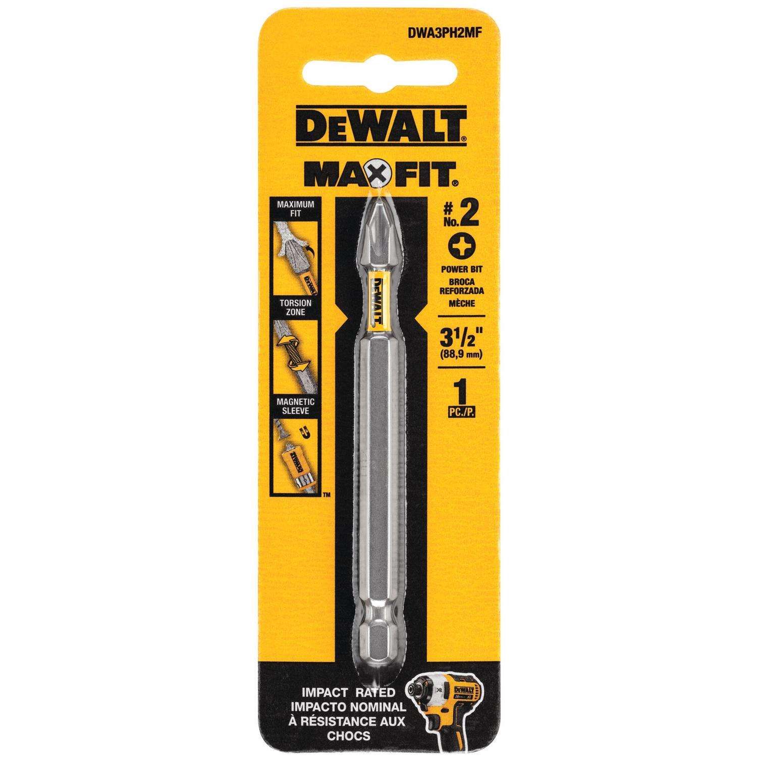 DeWalt Max Fit Phillips #2 X 3.5 in. L Screwdriver Bit Steel 1 pk DeWalt Max Fit Phillips #2 X 3.5 in. L Screwdriver Bit Steel 1 pk