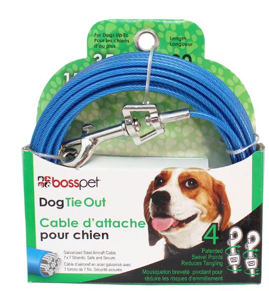 PDQ Blue / Silver Vinyl Coated Cable Dog Tie Out Medium