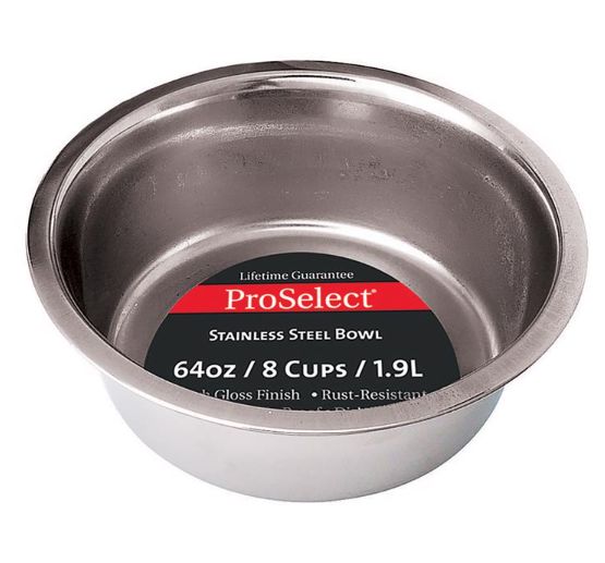 HiLo ProSelect Silver Plain Stainless Steel 64 oz Pet Dish For Dogs