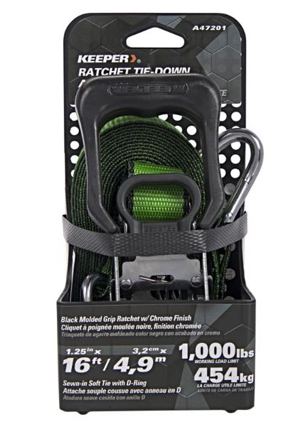 Keeper 1.25 in. W X 16 ft. L Multicolored Ratchet Tie Down Strap 1000 lb 1 pk