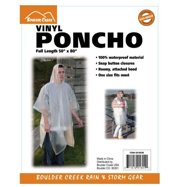 Boulder Creek Clear Vinyl Rain Poncho One Size Fits All Boulder Creek Clear Vinyl Rain Poncho One Size Fits All