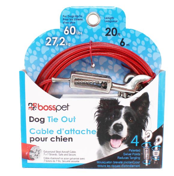 PDQ Red Vinyl Coated Cable Dog Tie Out Large