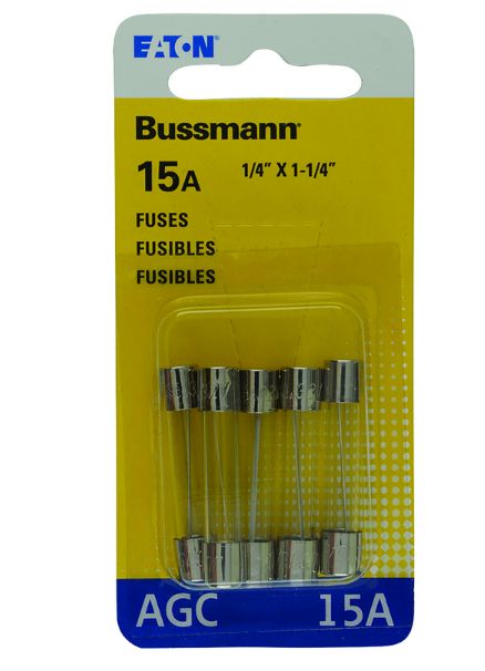 Bussmann 15 amps AGC Clear Glass Tube Fuse 5 pk Bussmann 15 amps AGC Clear Glass Tube Fuse 5 pk