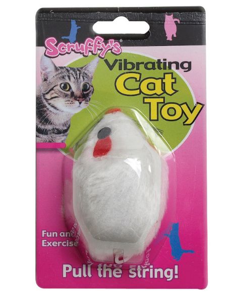 Scruffys White Plush/Synthetic Rubber Vibrating Mouse Pet Toy Small 1 pk