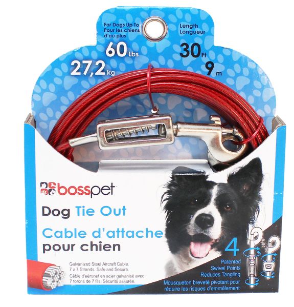 PDQ Red Tie-Out with Spring Vinyl Coated Cable Dog Tie Out Large