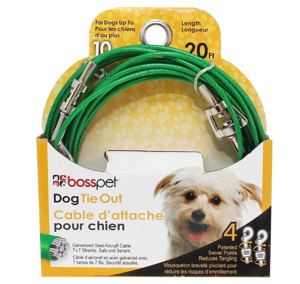 PDQ Green / Silver Vinyl Coated Cable Dog Tie Out Small