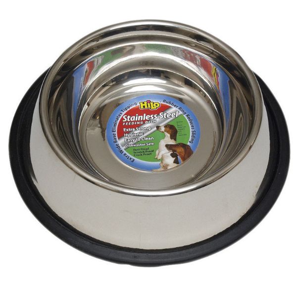 HiLo Silver Non-Skid Stainless Steel 16 oz Pet Dish for Dog