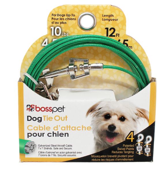 PDQ Green / Silver Tie-Out Vinyl Coated Cable Dog Tie Out Small