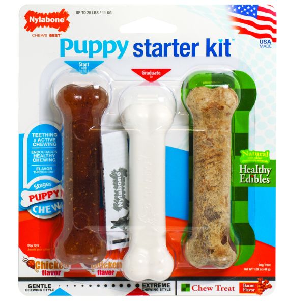 Nylabone Starter Kit Assorted Plastic Bones Chew Dog Toy 1.89 3 pk