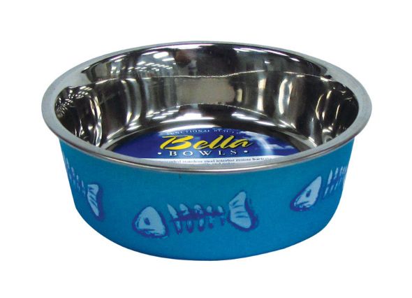 Loving Pets Bella Blue Fish Skeleton Stainless Steel 1 cups Pet Bowl for Cat