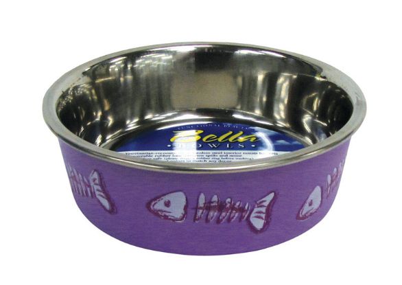 Loving Pets Bella Purple Fish Skeleton Stainless Steel 1 cups Pet Bowl for Cat