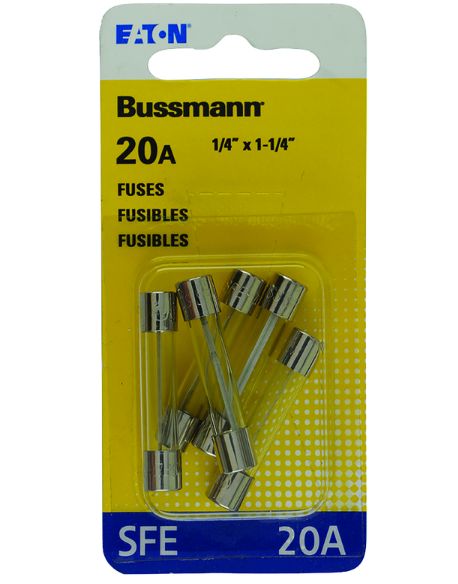 Bussmann 20 amps SFE Clear Glass Tube Fuse 5 pk Bussmann 20 amps SFE Clear Glass Tube Fuse 5 pk