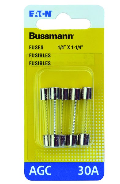 Bussmann 30 amps AGC Clear Glass Tube Fuse 5 pk Bussmann 30 amps AGC Clear Glass Tube Fuse 5 pk