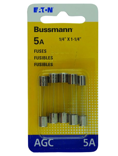 Bussmann 5 amps AGC Clear Glass Tube Fuse 5 pk