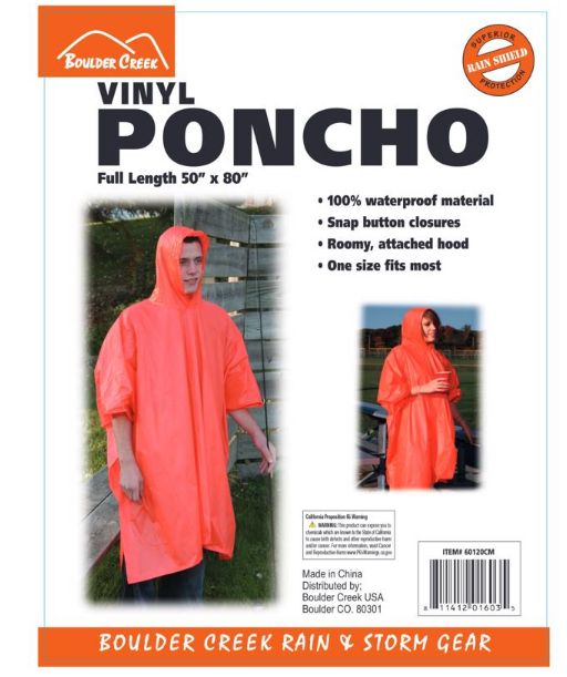 Boulder Creek Orange Vinyl Rain Poncho
