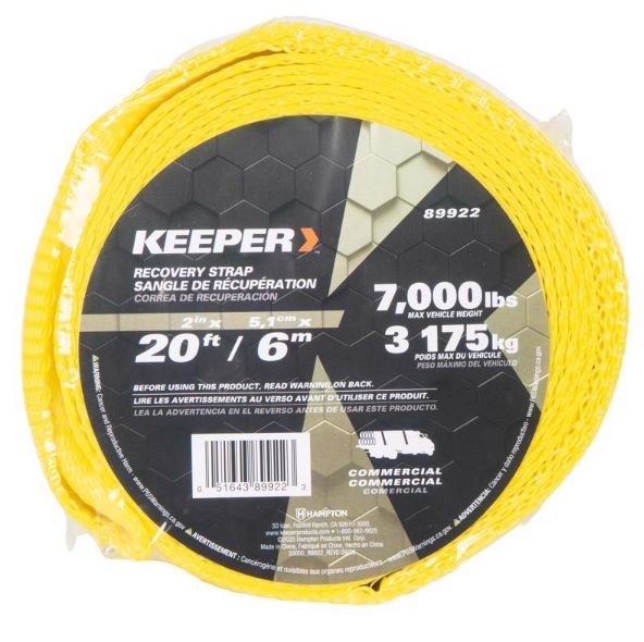 Keeper 2 in. W X 20 ft. L Yellow Vehicle Recovery Strap 7000 lb 1 pk Keeper 2 in. W X 20 ft. L Yellow Vehicle Recovery Strap 7000 lb 1 pk