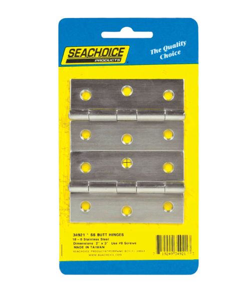 Seachoice Stainless Steel 3 in. L X 2 in. W Butt Hinges 2 pk Seachoice Stainless Steel 3 in. L X 2 in. W Butt Hinges 2 pk