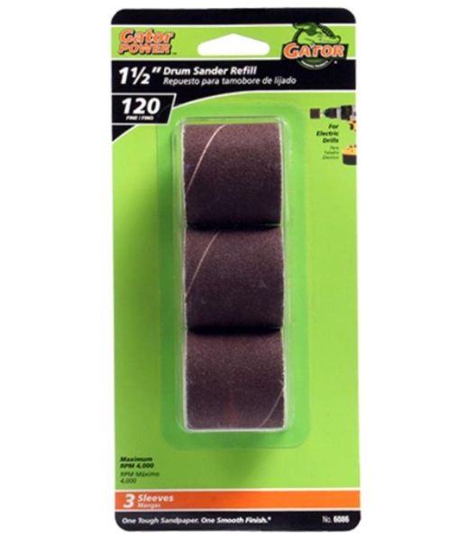 Gator 1.5 in. D X 1.5 in. L Aluminum Oxide Abrasive Sleeve Refill 120 Grit Fine 3 pc