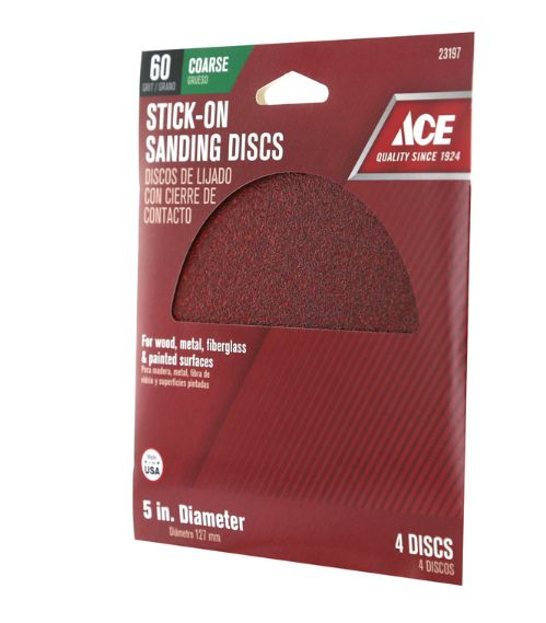 Ace 5 in. Aluminum Oxide Adhesive Sanding Disc 60 Grit Coarse 4 pk