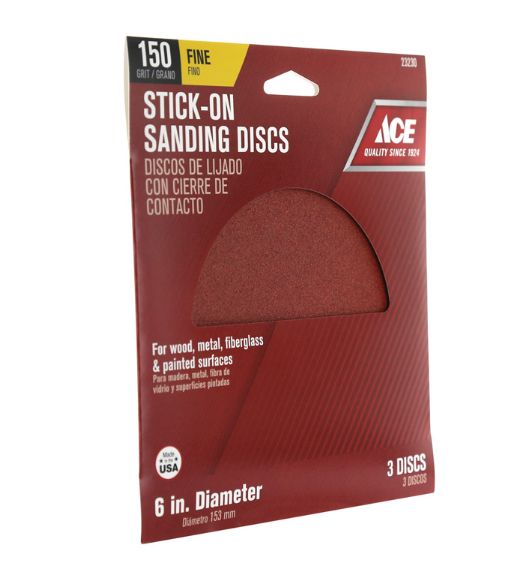 Ace 6 in. Aluminum Oxide Adhesive Sanding Disc 150 Grit Fine 3 pk