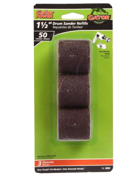 Gator 1.5 in. D X 1.5 in. L Aluminum Oxide Abrasive Sleeve Refill 50 Grit Coarse 3 pc