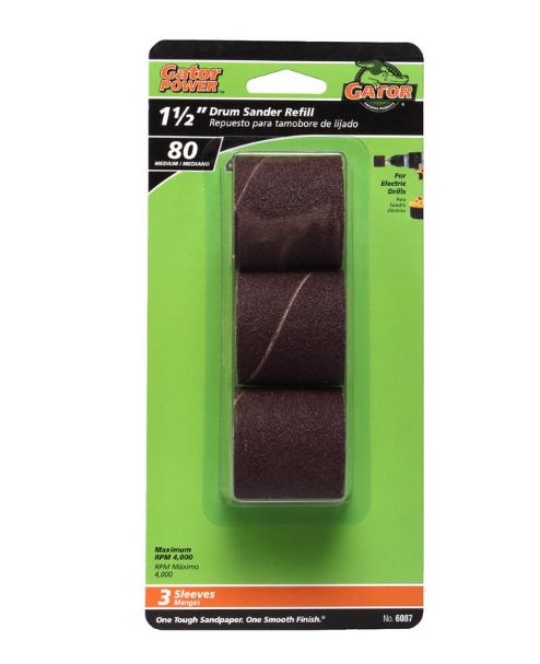 Gator 1.5 in. D X 1.5 in. L Aluminum Oxide Drum Sander Refill 80 Grit Medium 3 pc