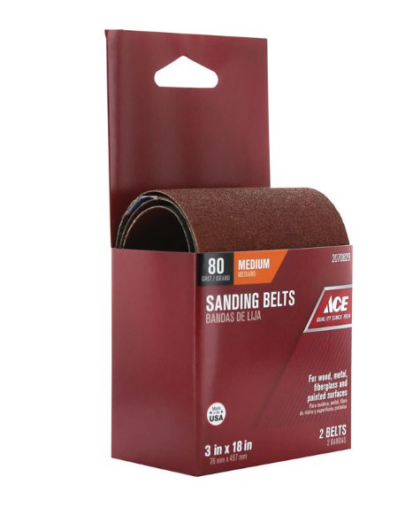 Ace 18 in. L X 3 in. W Aluminum Oxide Sanding Belt 80 Grit Medium 2 pc