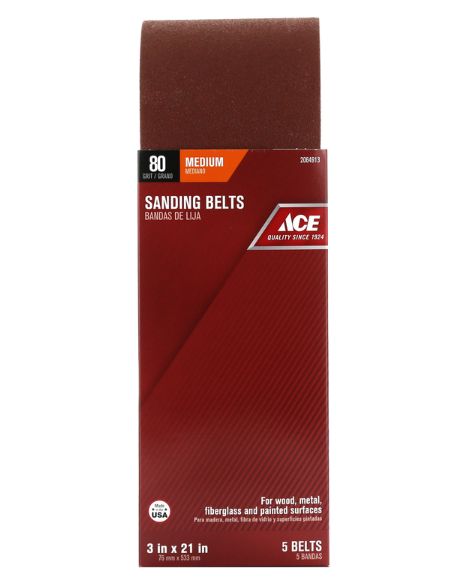 Ace 21 in. L X 3 in. W Aluminum Oxide Sanding Belt 80 Grit Medium 5 pc