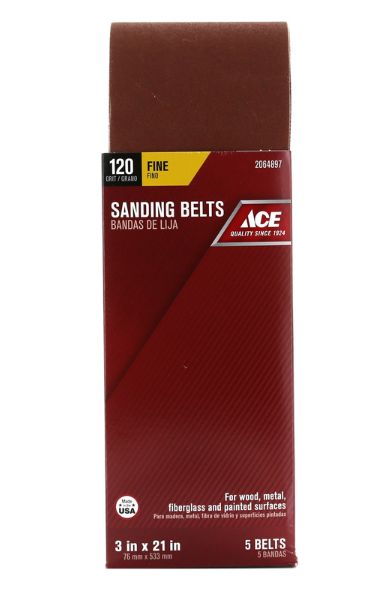Ace 21 in. L X 3 in. W Aluminum Oxide Sanding Belt 120 Grit Fine 5 pc