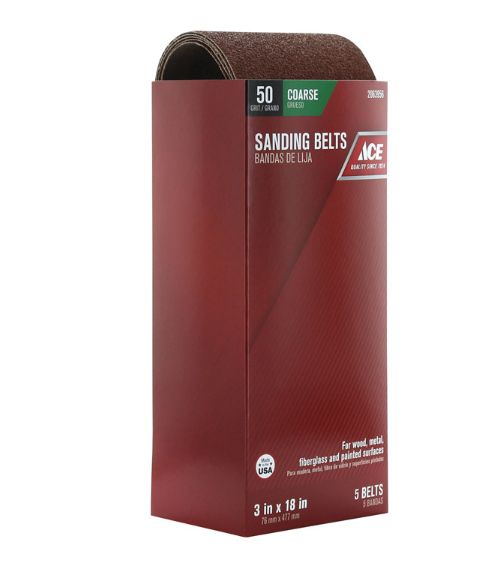 Ace 18 in. L X 3 in. W Aluminum Oxide Sanding Belt 50 Grit Coarse 5 pc