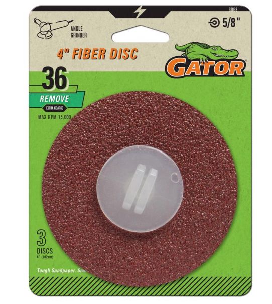 Gator 4 in. Aluminum Oxide Center Mount Fiber Disc 36 Grit Extra Coarse 3 pk
