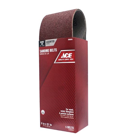 Ace 21 in. L X 3 in. W Aluminum Oxide Sanding Belt Assorted 5 pc