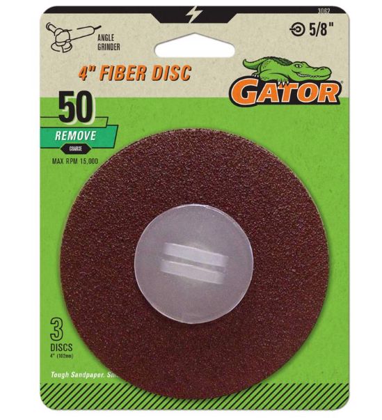 Gator 4 in. Aluminum Oxide Center Mount Fiber Disc 50 Grit Coarse 3 pk