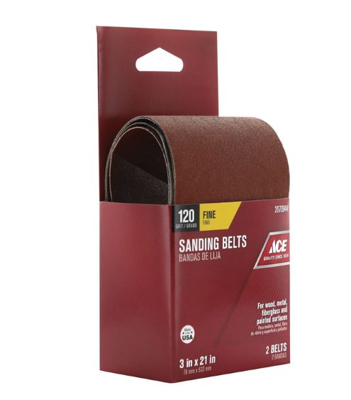Ace 21 in. L X 3 in. W Aluminum Oxide Sanding Belt 120 Grit Fine 2 pc