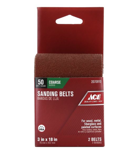 Ace 18 in. L X 3 in. W Aluminum Oxide Sanding Belt 50 Grit Coarse 2 pc