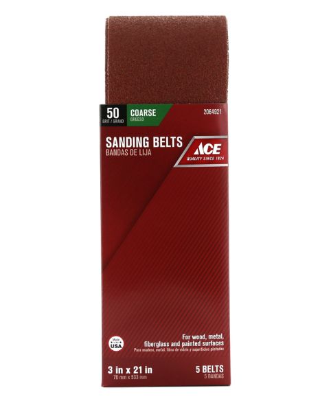 Ace 21 in. L X 3 in. W Aluminum Oxide Sanding Belt 50 Grit Coarse 5 pc
