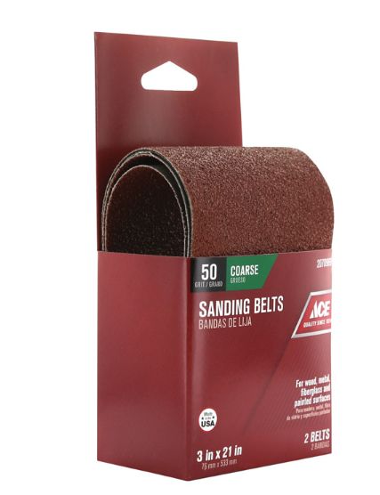 Ace 21 in. L X 3 in. W Aluminum Oxide Sanding Belt 50 Grit Coarse 2 pc