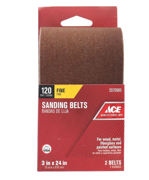 Ace 24 in. L X 3 in. W Aluminum Oxide Sanding Belt 120 Grit Fine 2 pc
