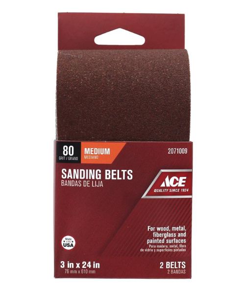 Ace 24 in. L X 3 in. W Aluminum Oxide Sanding Belt 80 Grit Medium 2 pc