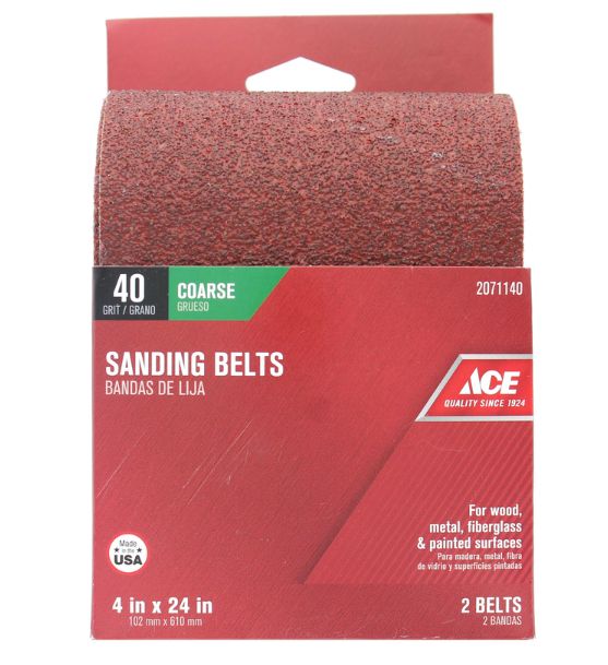 Ace 24 in. L X 4 in. W Aluminum Oxide Sanding Belt 40 Grit Extra Coarse 2 pc
