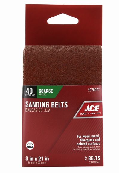 Ace 21 in. L X 3 in. W Aluminum Oxide Sanding Belt 40 Grit Extra Coarse 2 pc