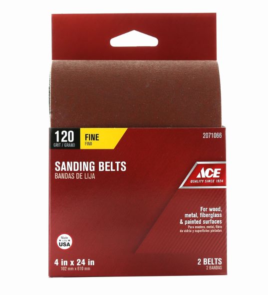 Ace 24 in. L X 4 in. W Aluminum Oxide Sanding Belt 120 Grit Fine 2 pc