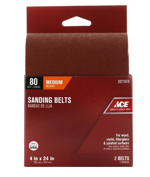 Ace 24 in. L X 4 in. W Aluminum Oxide Sanding Belt 80 Grit Medium 2 pc