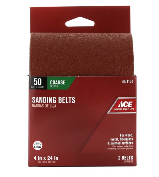 Ace 24 in. L X 4 in. W Aluminum Oxide Sanding Belt 50 Grit Coarse 2 pc