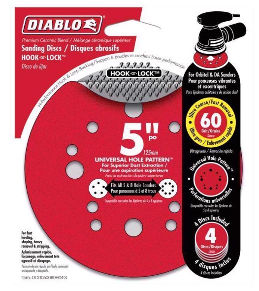 Diablo 5 in. Ceramic Blend Hook and Lock Sanding Disc 60 Grit Coarse 4 pk