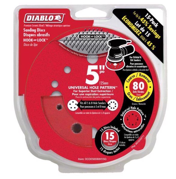 Diablo 5 in. Ceramic Blend Hook and Lock Sanding Disc 80 Grit Coarse 15 pk Diablo 5 in. Ceramic Blend Hook and Lock Sanding Disc 80 Grit Coarse 15 pk