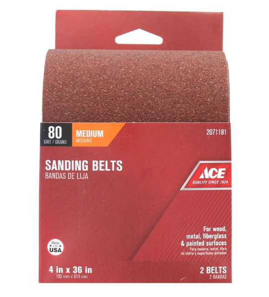 Ace 36 in. L X 4 in. W Aluminum Oxide Sanding Belt 80 Grit Medium 2 pc